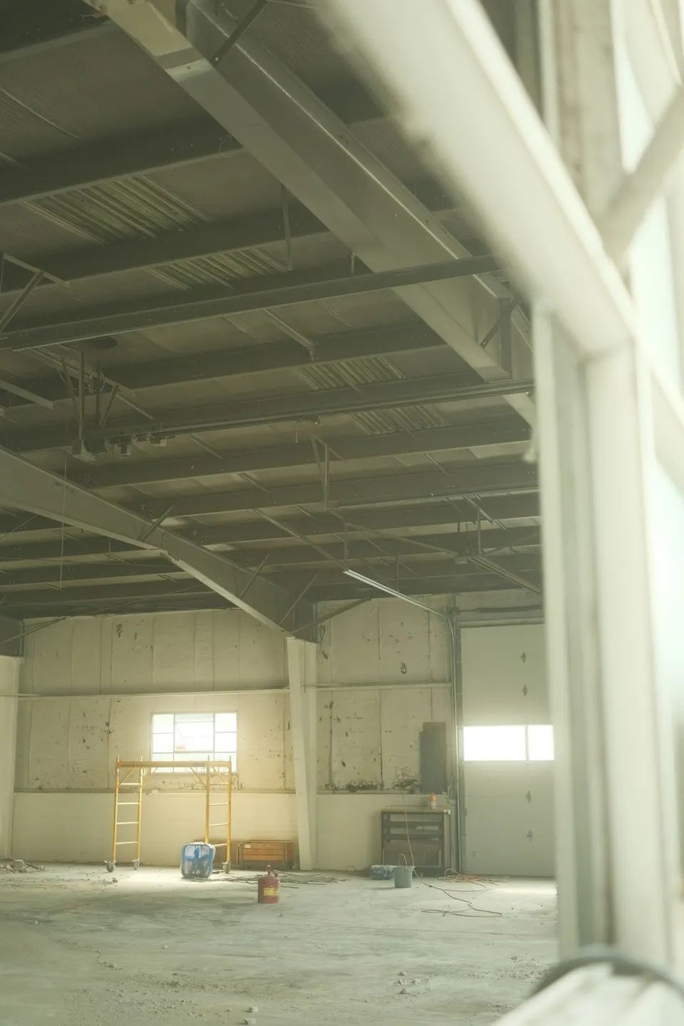Large Grey Bruce interior prepared for wall and ceiling work